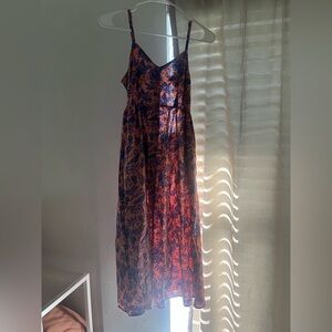 Floral Spaghetti-Strap Maxi Dress in Rust and Navy